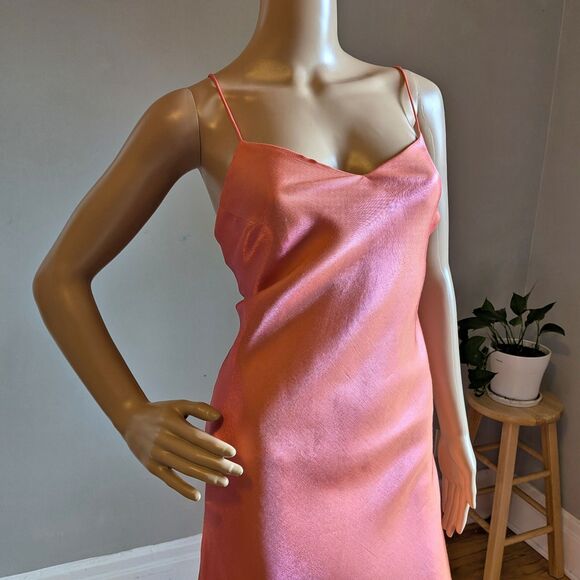 Vintage 90s Y2K De Laru Pink Gown Maxi Slip Dress Iridescent Prom Formal Size 9 - Picture 5 of 10